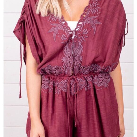 NEW Free People Weila Romper plum Floral Embroidered size S - Picture 4 of 12